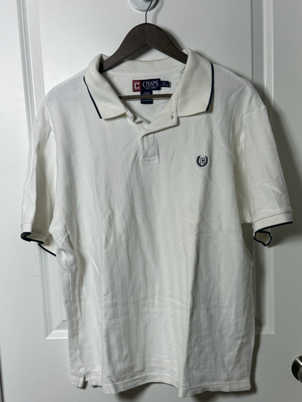 Chaps Men’s White Polo Textured Short Sleeve Cotton Embroidered Logo